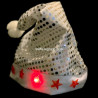 Bonnet de père Noël lumineux Paillettes Rouge et argenté